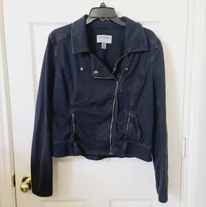 Marrakech Black Moto Cloth Zipper Asymmetrical Jacket Coat Anthropologie XL